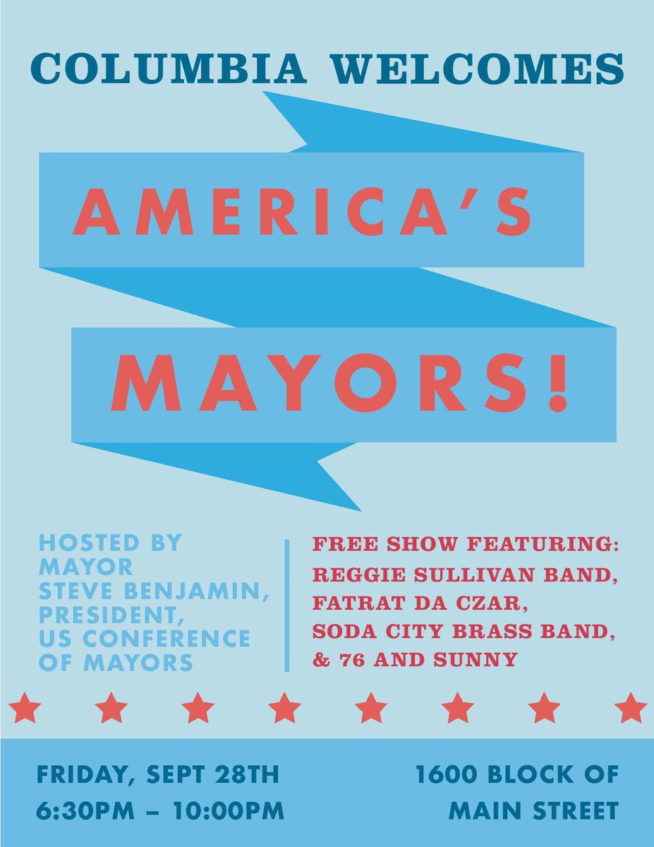 Tomorrow, this block will host and welcome Columbia residents and our nation’s mayors as we block party on Main Street! We’ll see you and your family members tomorrow at 6:30 on the 1600 Block — a FREE party you won’t want to miss!