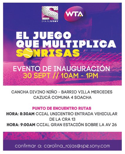 fedecoltenis's tweet photo. Las pelotas de tenis 🎾 que donaste lograron que la cancha fuera una realidad ✨
Están invitados los medios de comunicación que quieran asistir a la inauguración este próximo domingo
✔️ Confirmar presencia en el correo relacionado 👇
#WTAEnSony https://t.co/Kb3Mw1eMpq