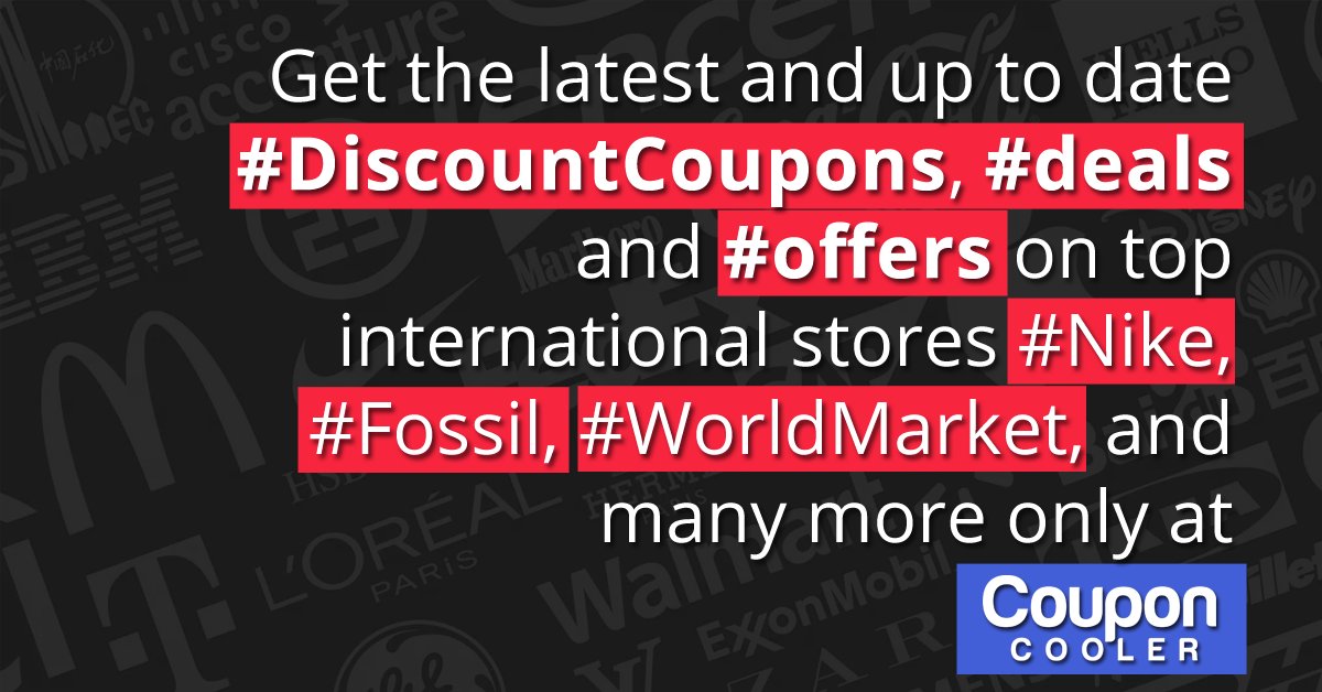 CoolerCoupon's tweet photo. Get the latest and up to date discount #coupons, #deals and #offers on top international stores #Nike, #Fossil, #WorldMarket, and many more only at @CouponCooler. Before shopping online make sure that you never miss these #coupons. For #CouponCode visit at https://t.co/W1u8kYE793 https://t.co/opxNEKYgnH