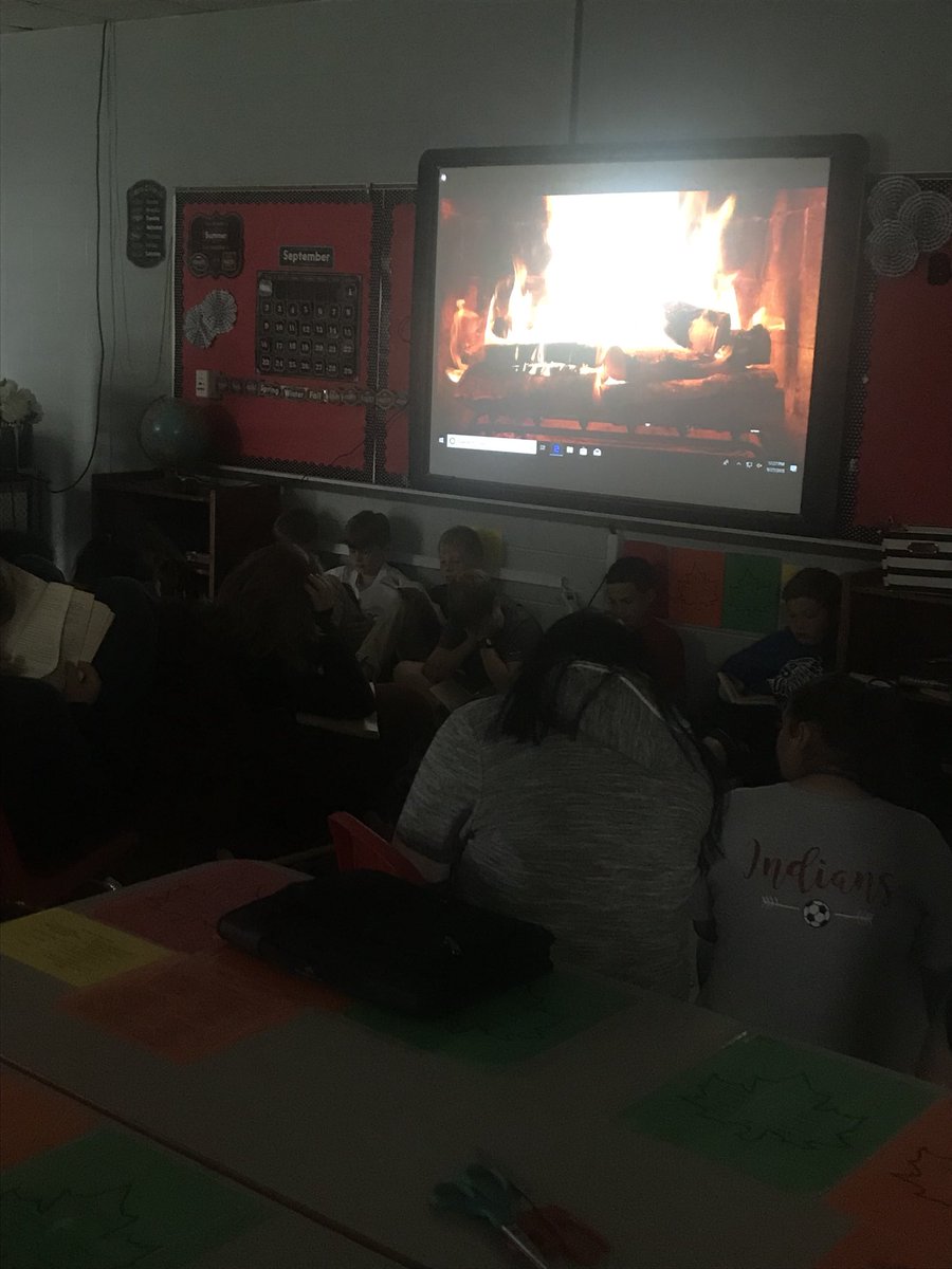 deb_djellison's tweet photo. Reading Harry Potter by the 🔥 in ELA!  #hmstntribe https://t.co/Fl3iM1nHJb