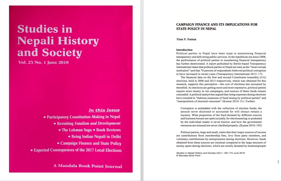 Campaign Finance and Its Implications for State Policy in Nepal
in STUDIES IN NEPALI HISTORY AND SOCIETY (Pages 129–172)
lnkd.in/fJYtgXu