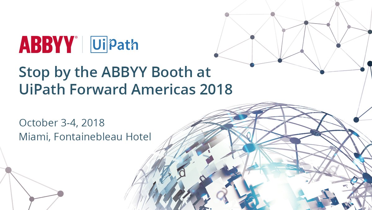 Attending the #UiPathForward event in Miami? Don't forget to stop by the ABBYY booth # 3 to explore our #ContentIntelligence solutions! ow.ly/lvn730m0c3K