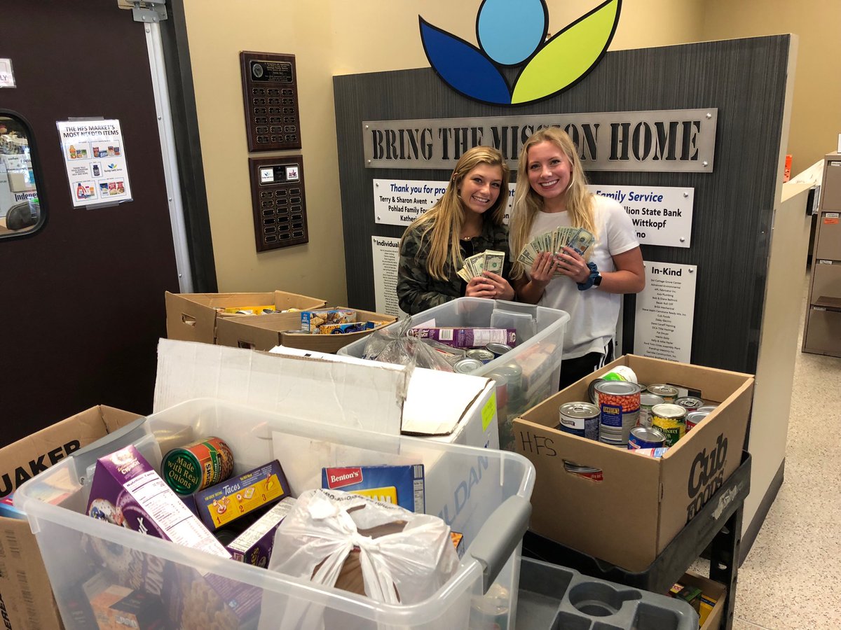 Sam and Maddie dropping off the food and $ donations to Hastings family service from the Powderpuff game! Thx for ur leadership