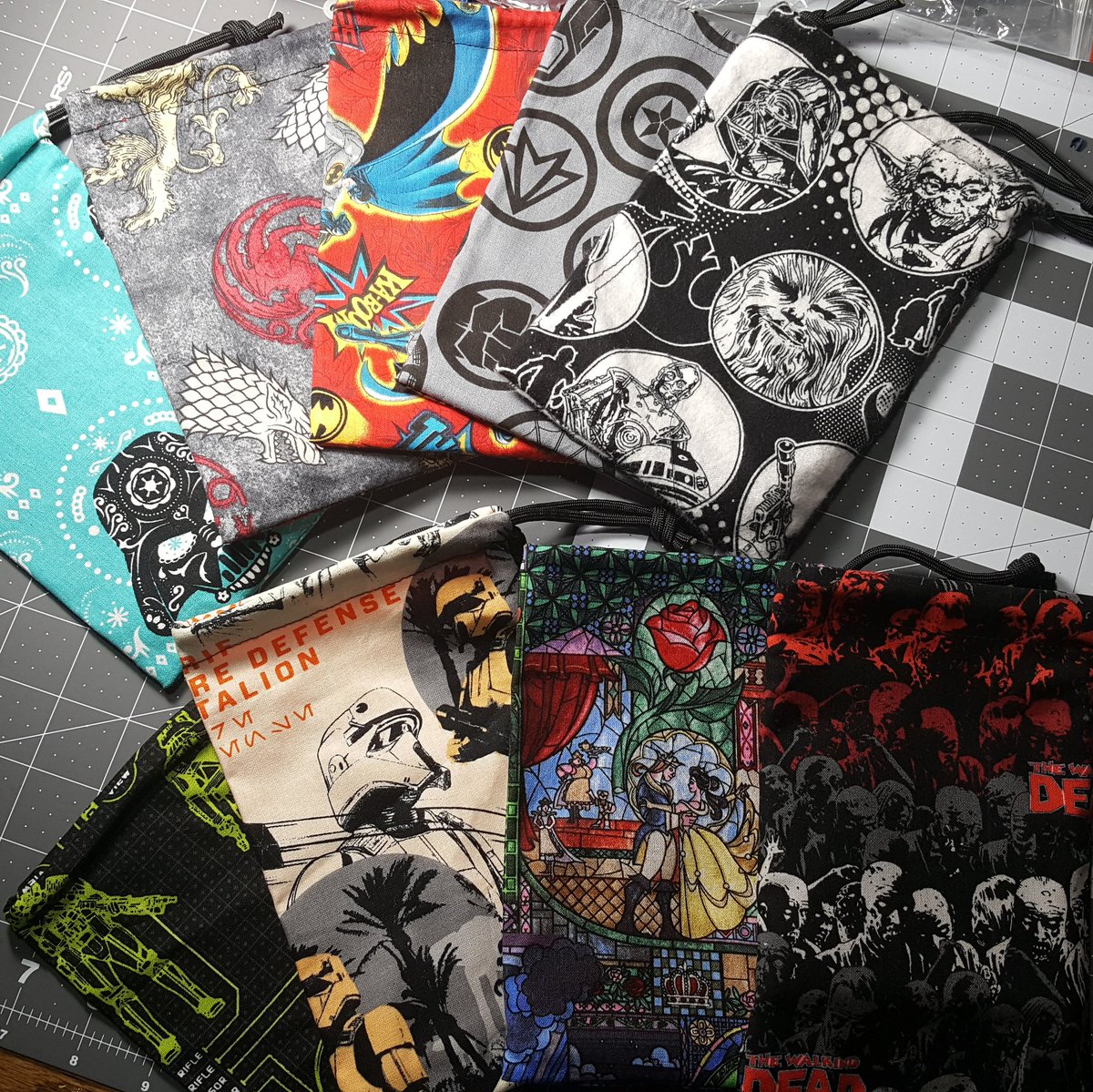 Collection shot of our basic dice bags.  3d6-tta.com #dice #dicebag #dnd #pathfinder