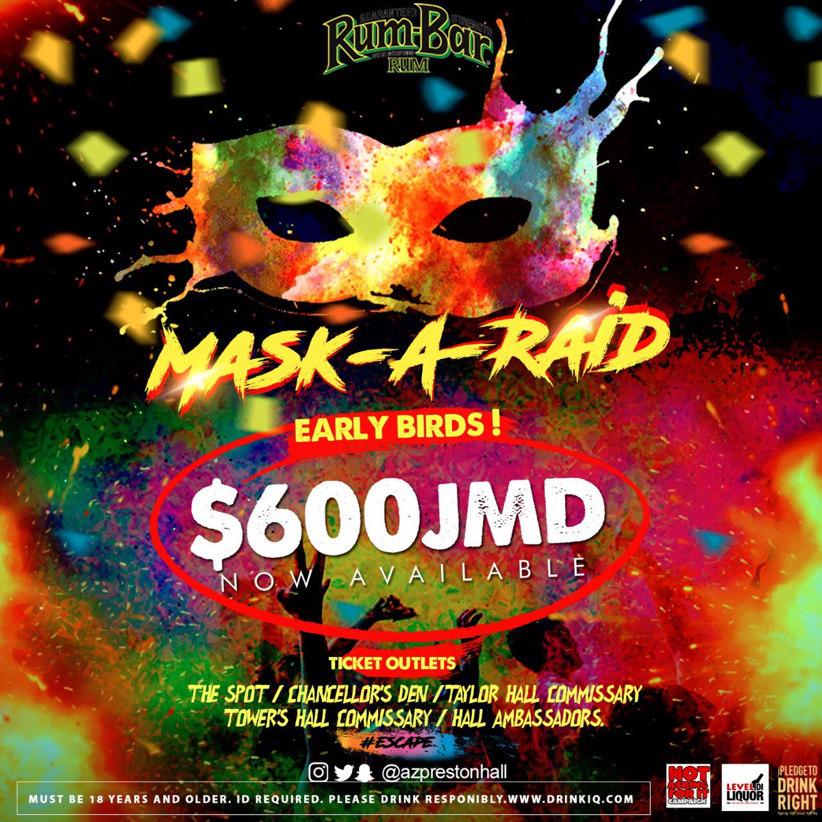 AZPrestonHall's tweet photo. Get ready for the experience of a lifetime at Mask-A-Raid on October 12.๐ฆ Early bird tickets are now available at our outlets for $600. ๐ฆ
But guess what? ๐
The first 50 early ๐ฆ
ticket purchases gets a free ๐ญ.
#LetsEscape
#MaskARaid12
#MREscape
#MaskARaidOct12 https://t.co/7pMiZ9gXQo