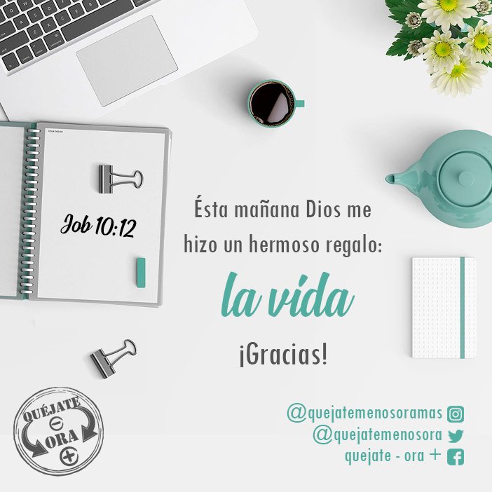 QuejateMenosOra's tweet photo. Ésta mañana Dios me hizo un hermoso regalo: la #vida... Por eso quiero tomar un segundo para darle la #gracias.

"Me diste vida y me mostraste tu #amor inagotable,
y con tu cuidado preservaste mi vida." Job 10:12 NTV

#HoyNoMeQuejo #QuejateMenosOraMas #0QuejasHoy #27Sept https://t.co/SJAfAJcrAd