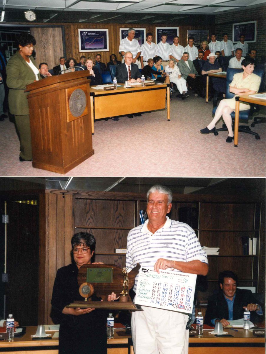 CSCC_Cougars's tweet photo. This week’s #TBT is to 2003, when the Men's Golf Team won the NJCAA DIII National Championship!

The team was recognized at the Board of Trustees meeting shortly thereafter.

#CStateHistory #CStateGolf #NJCAAGolf https://t.co/IU0atnDcIy