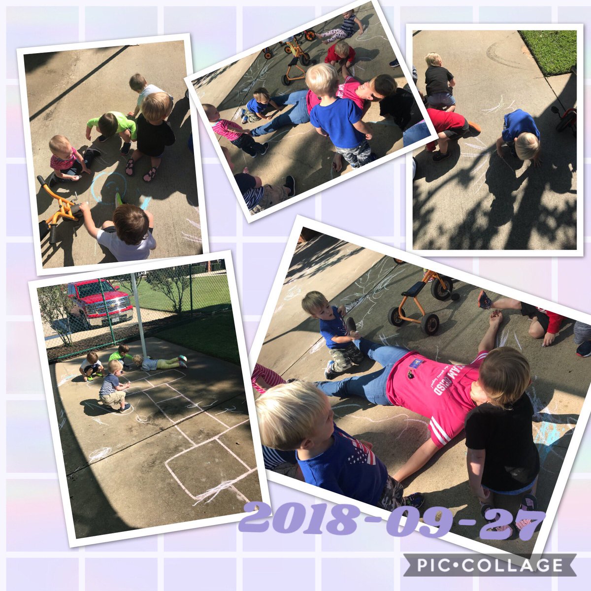 ECDCTigerCubs's tweet photo. We got to play with chalk today!! Ms. Whitney even let us try to trace her!! #ECDCRoos https://t.co/XgalUaLN07