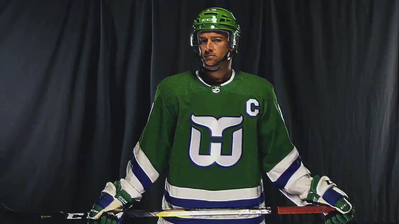 Another reaction to the Carolina Hurricanes wearing the Hartford Whalers  jerseys