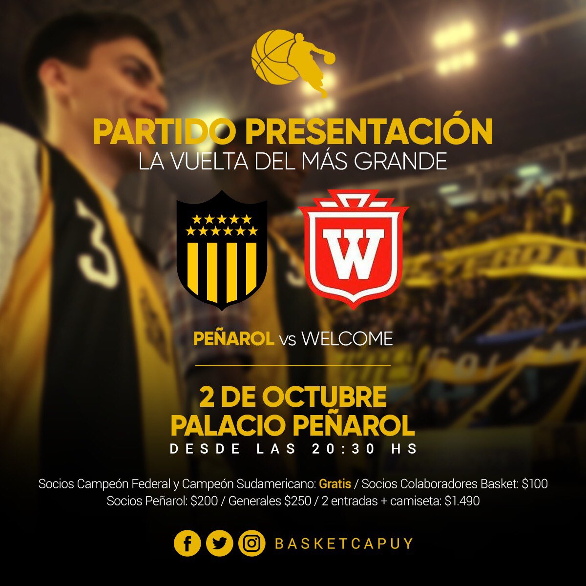 InfoEntradasCAP's tweet photo. PARTIDO PRESENTACIÓN 

#Peñarol⁠ ⁠⁠ ⁠vs Welcome

🏟 Palacio Peñarol
📆 Martes 2 de octubre
⏰ 20:30

Las entradas se van a vender por red pagos y por la web https://t.co/hUMyIio7Dq 

Informaremos cuando estén habilitadas

Precios 👇🏼 https://t.co/FSr6Stf9Xq