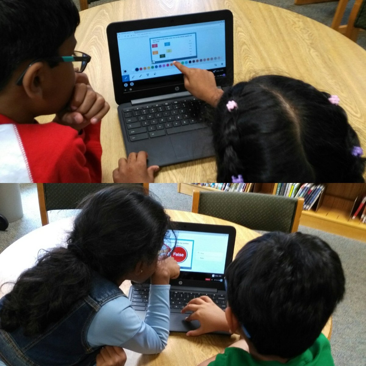 3rd grade <a href="/CedarForkES/">Cedar Fork</a> stingrays collaborating to learn how Dewey works with 🍐 deck! #DiscoveryCove #Nonfiction