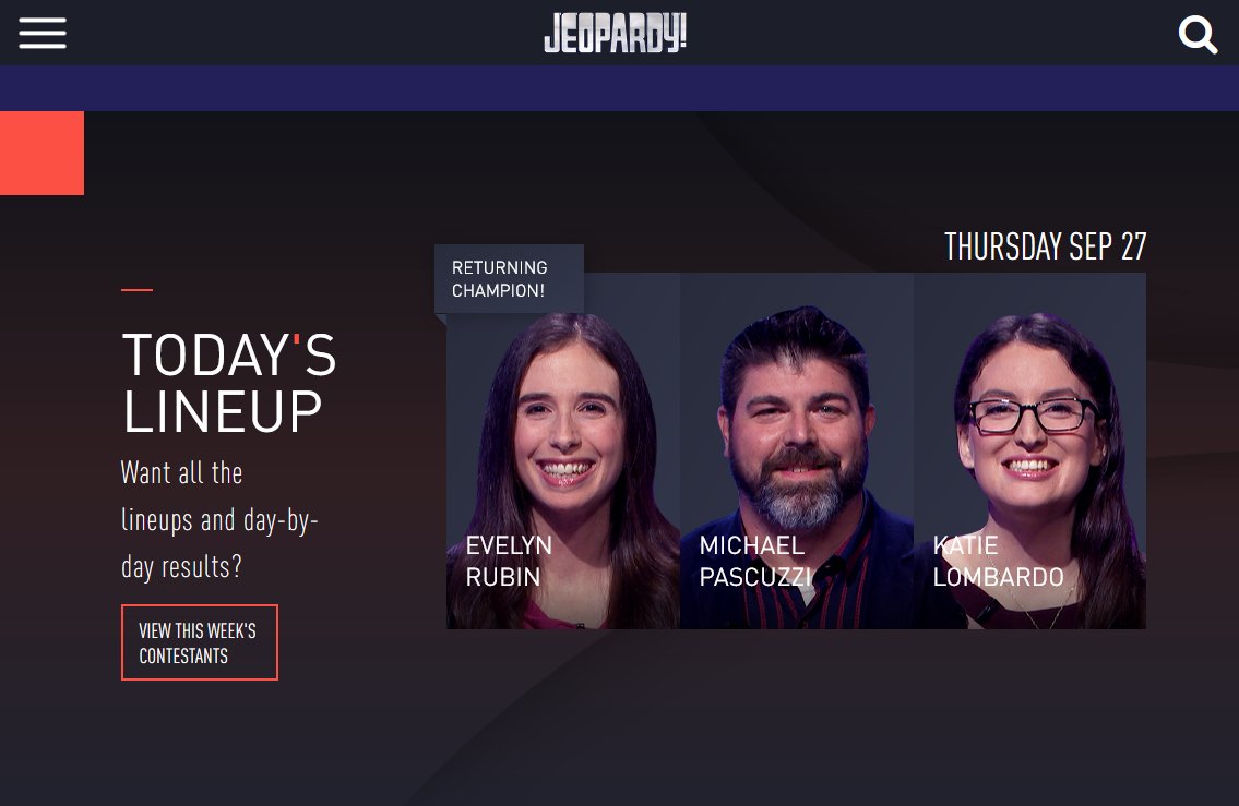 PascuzziMichael's tweet photo. Very excited to announce my appearance on @Jeopardy tonight! It's gonna be a big deal! Thanks #alextrebeard #Jeopardy #TodayOnJ! https://t.co/GqFiyYgRRr