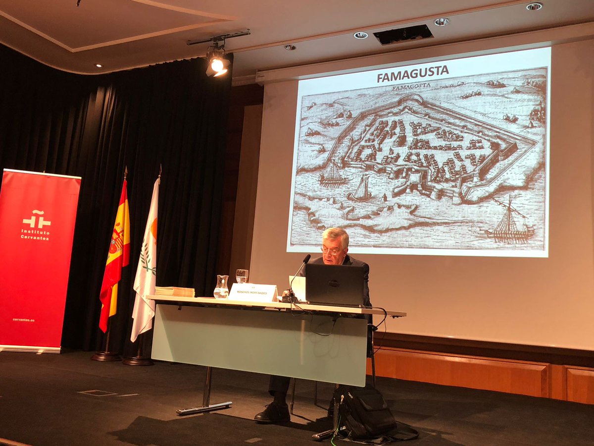DiplomaciaESP's tweet photo. Excelente presentación de la traducción al griego del libro de Cervantes “El amante liberal” en el @InstCervantes Gracias  @CyprusinSpain @SophianouKoula impresionantes las murallas de Famagusta https://t.co/qeKg83O2PB