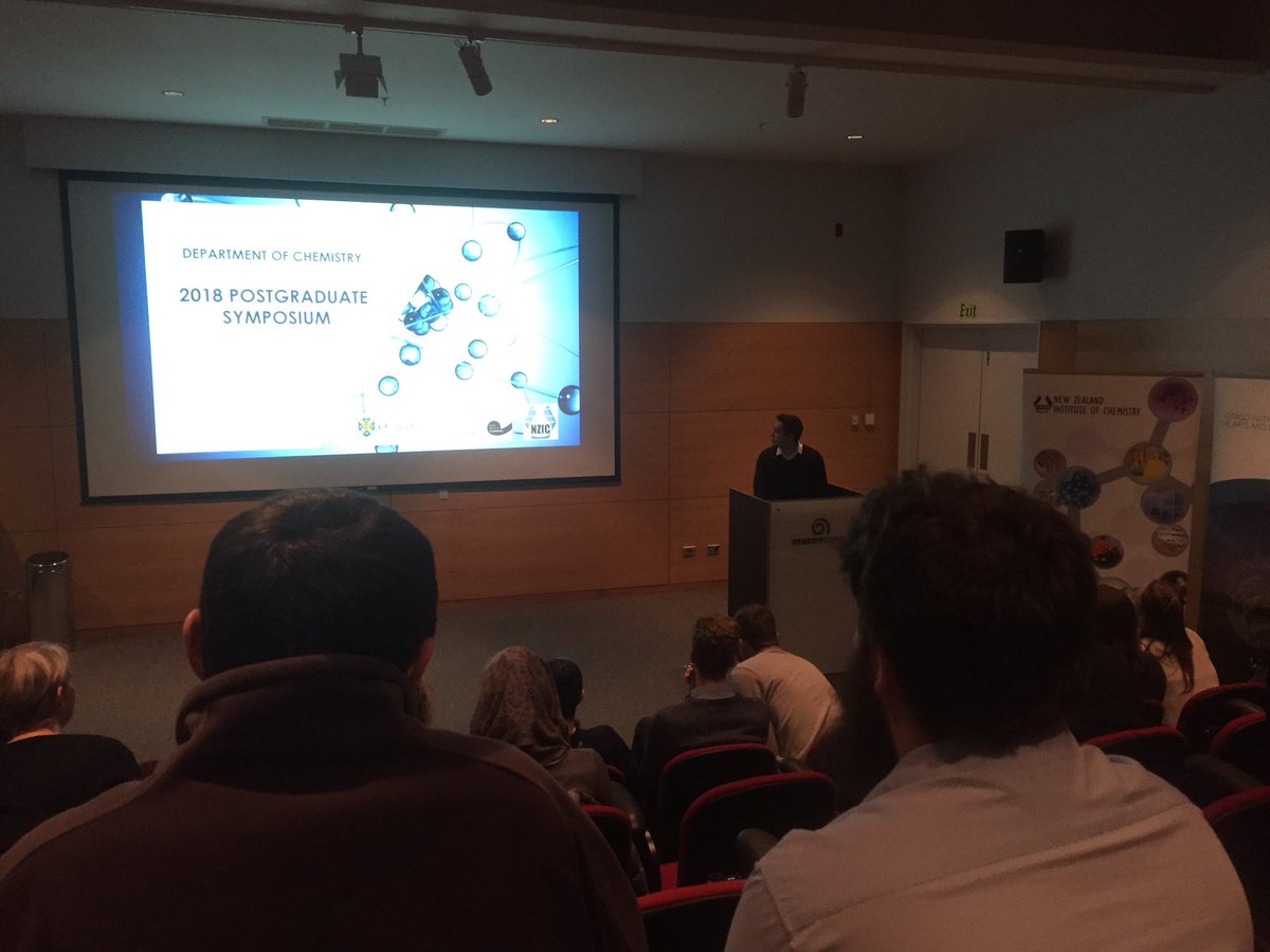 CrowleyGroup's tweet photo. Roan of @CrowleyGroup presenting his work on Pd2L4 cages at the Department of Chemistry postgraduate symposium @otago #nzic https://t.co/0ywxcoJ1Rf