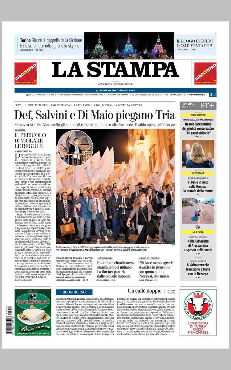 testabassa's tweet image. #LaStampa #28settembre2018 #Primapagina