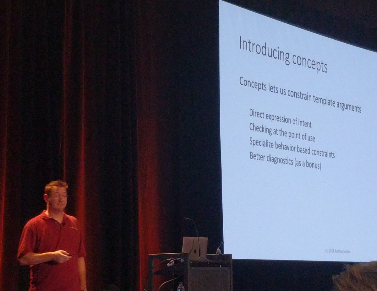 olafurw's tweet image. Andrew Sutton on Concepts. #CppCon2018 #cppcon