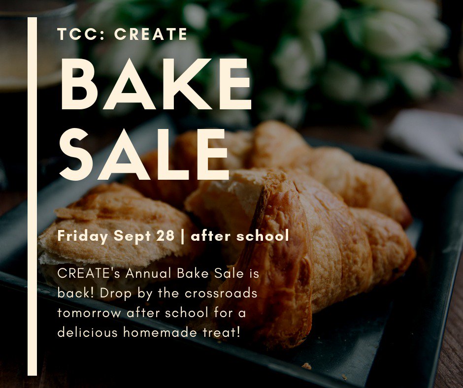trudeau_cc's tweet photo. CREATE BAKE SALE!! come visit us after school in the crossroads 😋😋😋😋 https://t.co/j8jcLjQalx