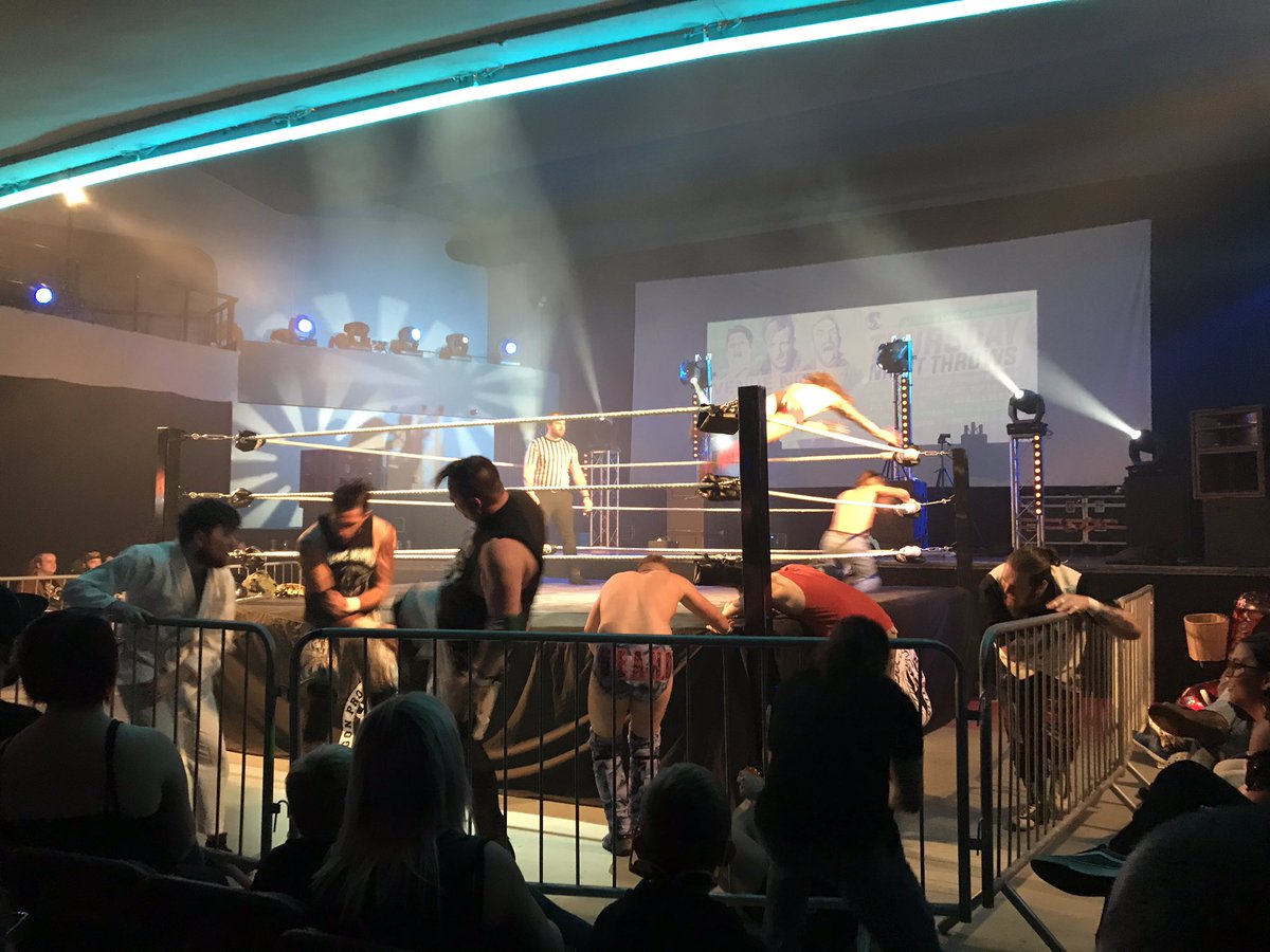 TheCiaranJames's tweet photo. Words cannot express how exciting the main event was @NewportNeon tonight @ #ThursdayNightThrows just an awesome fun match with bodies flying everywhere @RickeyShanePage throwing @drewparker_97 like a rag doll and much much more😁😁😁😁 https://t.co/J917ni3L7o