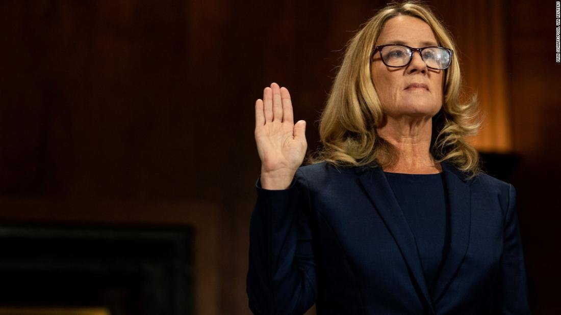 CNN's tweet photo. "I will never forget:" Christine Blasey Ford recounts her trauma in raw testimony before the Senate Judiciary Committee https://t.co/H801BuEzlL https://t.co/AdG9OqXNF6