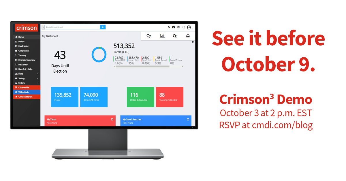 CMDI's tweet photo. Excited to try out Crimson 3? RSVP for a demo we're holding next Wednesday, October 3 at 2 p.m. EST. 

https://t.co/suBUKVs9WH https://t.co/gOCR6thAdD