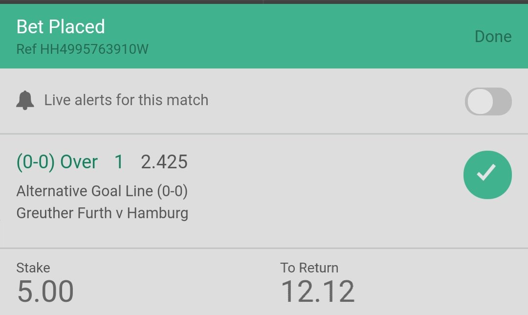 ⏱️ #INPLAY
⚽ G Furth v Hamburg
➡️ Over 1 Alt Goal Line
📈 ODDS : 2.425
📊 STAKE : 1pt
🇩🇪 GERMANY Bundesliga II