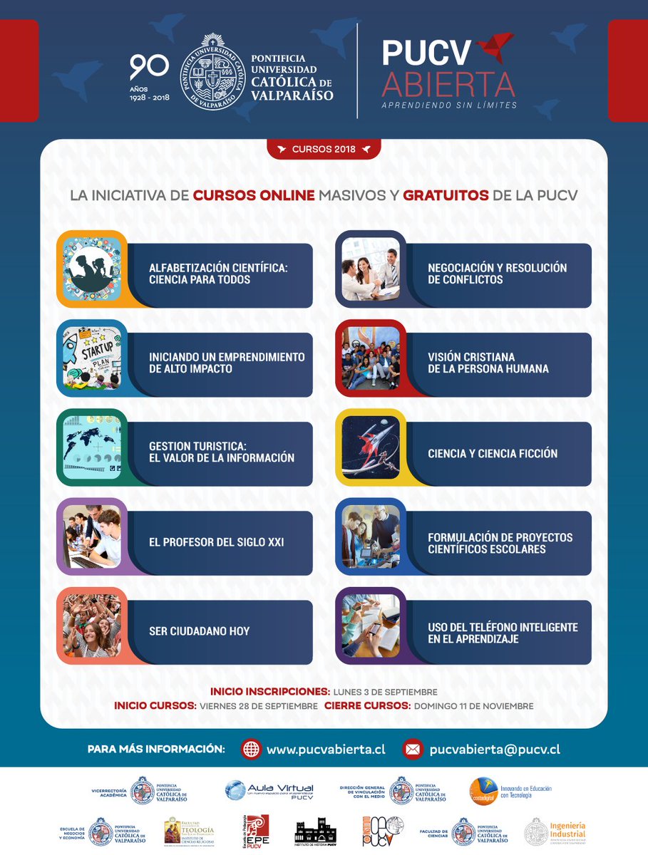 El #curso "#Formulación de #Proyectos #científicos #Escolares"" del Profesor Luis Felipe Aguilar y otros más, son los que puedes encontrar en la #PUCV Abierta. Ingresa a: abierta.pucv.cl…/pucv-abierta-incorpora-tres-nuevo…/
Para más info