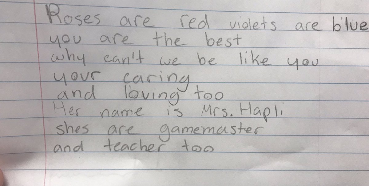 karenkostyal's tweet image. Ode to Gamemaster came up as a #randomevent today. Our kids are so sweet! #classcraft #lltacademy #gamification #5thgrade #leaderinme How on earth am I going to pick the winning poem?!