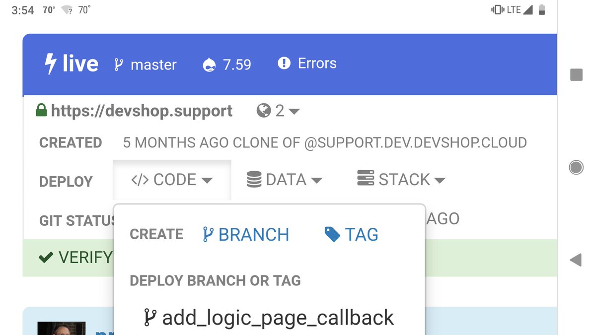 OpenDevShop's tweet image. DevShop 1.4.0 has been released! 

New &quot;Create Branch&quot; and &quot;Create Tag&quot; buttons make development and releasing even easier. Tons of other fixes, too!
 github.com/opendevshop/de…

Run `sudo devshop upgrade` to get the latest version.

#drupal #devops