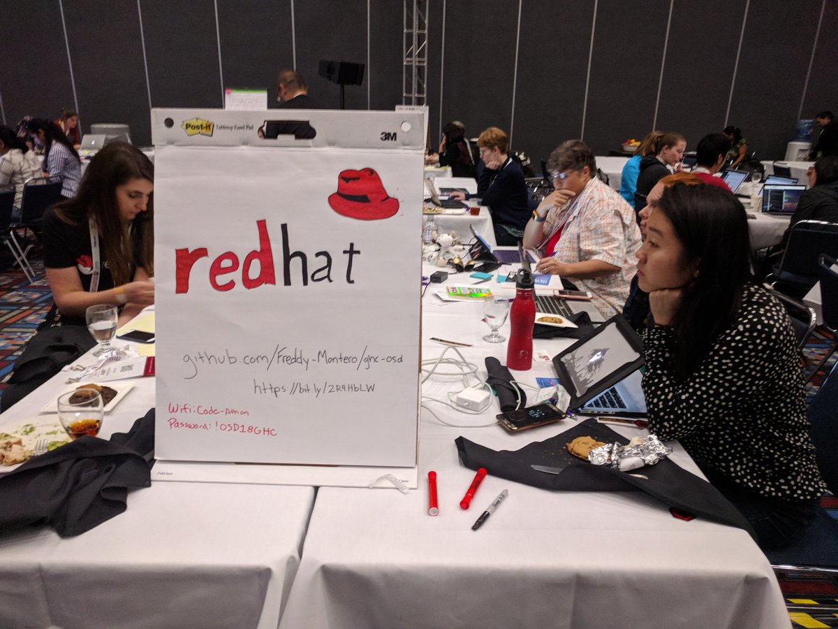 debbryant's tweet photo. @openshift sponsored humanitarian hackathon team! @ghc #GHC18 @redhatopen @RedHatJobs https://t.co/z3B3414FAV
