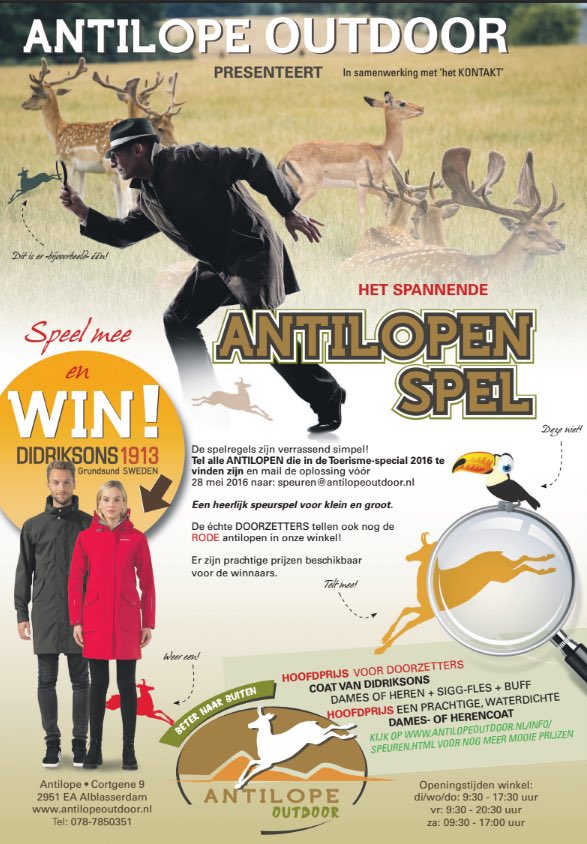AntilopeOutdoor's tweet photo. Nog tot 30 sept mee doen met het antilopenspel! Mooie prijzen te winnen. #outdoor #beternaarbuiten https://t.co/wN3ULhaLFs