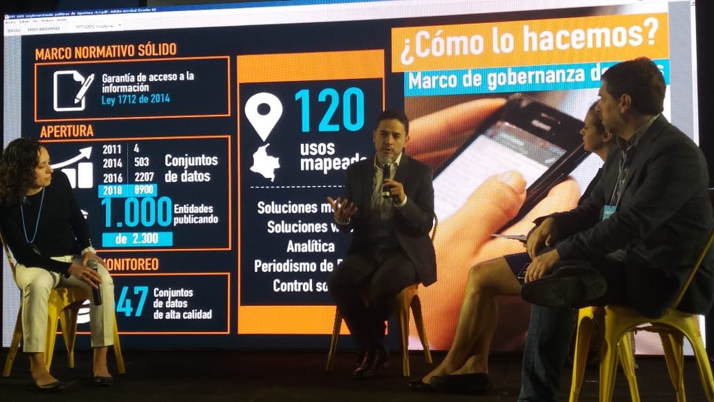 GobDigitalCO's tweet photo. "Además de participar en índices internacionales como el #OURDataIndex y el #OpenDataBarometer, hemos creado un instrumento que entre otros, busca asegurar la calidad de los #DatosAbiertosCO, el #SellodeExcelenciaGOB": @crozo #IODC18 #OpenDataWeek #ElFuturoDigitalEsDeTodos https://t.co/xEnQvBTAdc