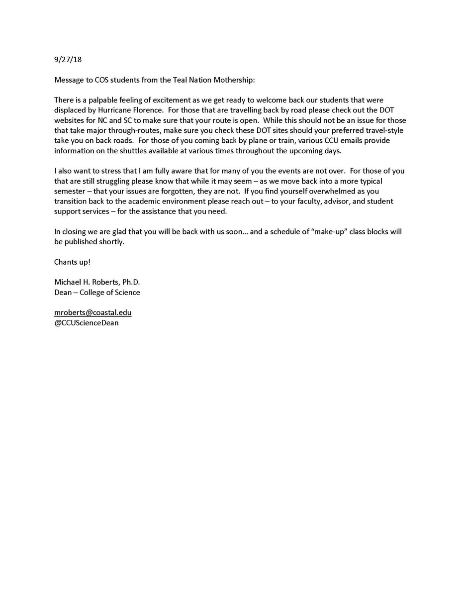 CCUScienceDean's tweet photo. Message-4 to CCU Science Students from COS Dean (welcome back!) https://t.co/gU3LF4HbCs