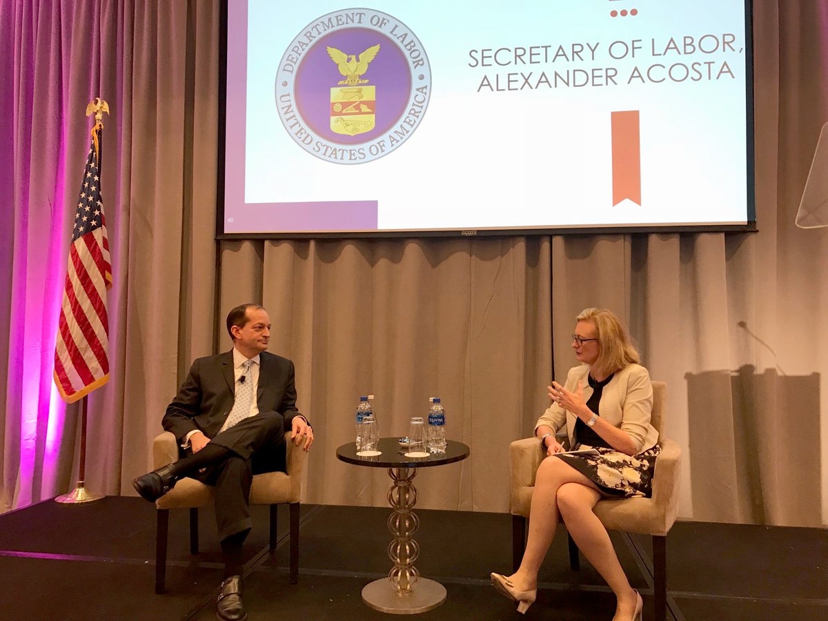 U.S. Secretary of Labor Alexander Acosta speaking at the National Restaurant Association’s board meeting in Washington, DC.
