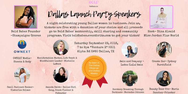DFWBlkBloggers's tweet image. BOLD BABES DALLAS LAUNCH PARTY A night to remember in the city, this launch party will premiere the #iamaboldbabe commercial as well as showcase ten young Dallas women in business. 
dfwblackbloggers.com/2018/09/27/bol…