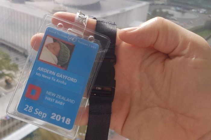SolomonSerwanjj's tweet photo. Look who just turned up for the #unga Ardern Gayford, New Zealand's first baby. Hands up for Prime Minister  Jacinda Ardern. History in the making. #NBSUpdates @nbstv https://t.co/6v2ToOe4to