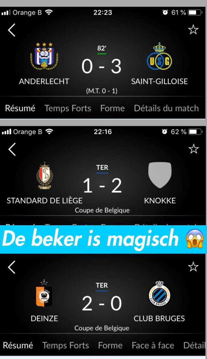 watersoaker2's tweet photo. Incroyable... Le top 3 de la saison passée éliminé au premier tour. La magie de la coupe ? ⚽️ #ANDUSG #DEICLU #STAKNO @CFootRTBF https://t.co/FdwrkFcDWd