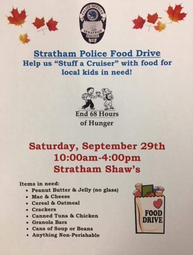StrathamFire's tweet photo. Please help our friends at the Stratham Police Department this Saturday. #end68hoursofhunger https://t.co/e1qdbmIYc2