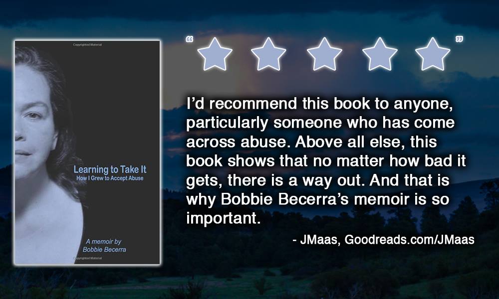 BobbieBecerra's tweet photo. @jonmaas78, TY for your review of my book #LearningToTakeIt  
“My 5 Star Review of Bobbie Becerra's 'Learning to Take It' - a powerful, and above all else - important - memoir.”  https://t.co/cJ5icfH6wF   
#BelieveSurvivors #WhyIDidntReport @RAINN @theJHF @Mariska @Alyssa_Milano https://t.co/tyVRr0C33E