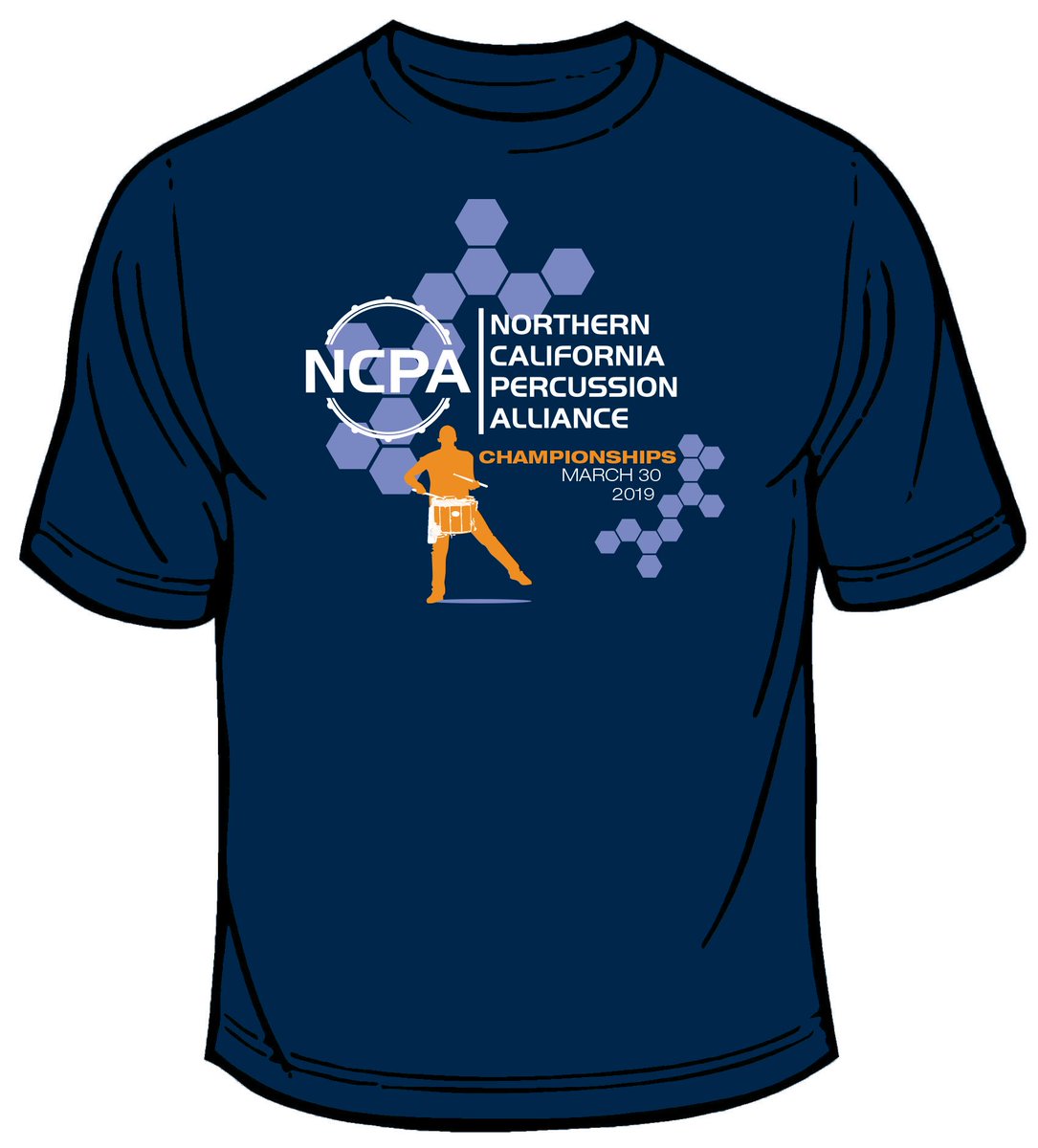 NCPAinfo's tweet photo. We’re coming for you, 2019! Here’s an exclusive sneak peek at an exclusive shirt we’ll be printing and selling at NCPA champs in Stockton Arena. Only ensembles registered for champs will be listed on the back of the shirt, so mark those calendars, y’all 🥁 https://t.co/0mLeacwWOb