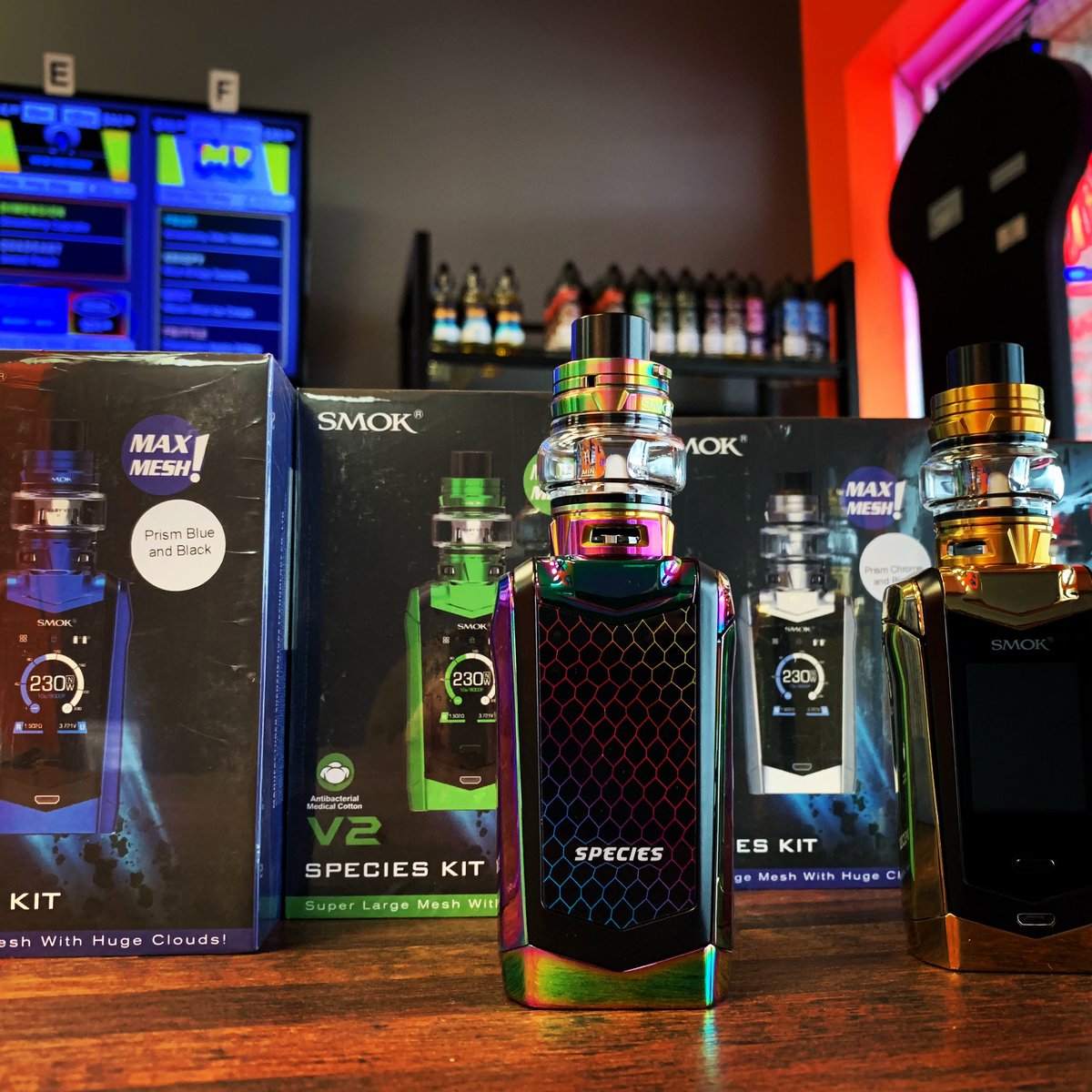 Smok Species Kit. 230w touch screen device with Baby V2 tank. Available in Green, Gold, 7-Color (rainbow), Prism Chrome, Prism Blue or Red. $119.99. # vape #smok #vapecanada #vapekit Smok Species Kit. 230w touch screen device with Baby V2 tank. Available in Green, Gold, 7-Color (rainbow), Prism Chrome, Prism Blue or Red. $119.99. # vape #smok #vapecanada #vapekit