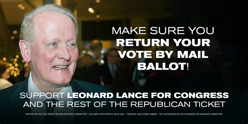 If you're voting by mail, make sure to return your ballot and support <a href="/RepLanceNJ7/">Rep. Leonard Lance</a>! #NJGOP #LeadRight