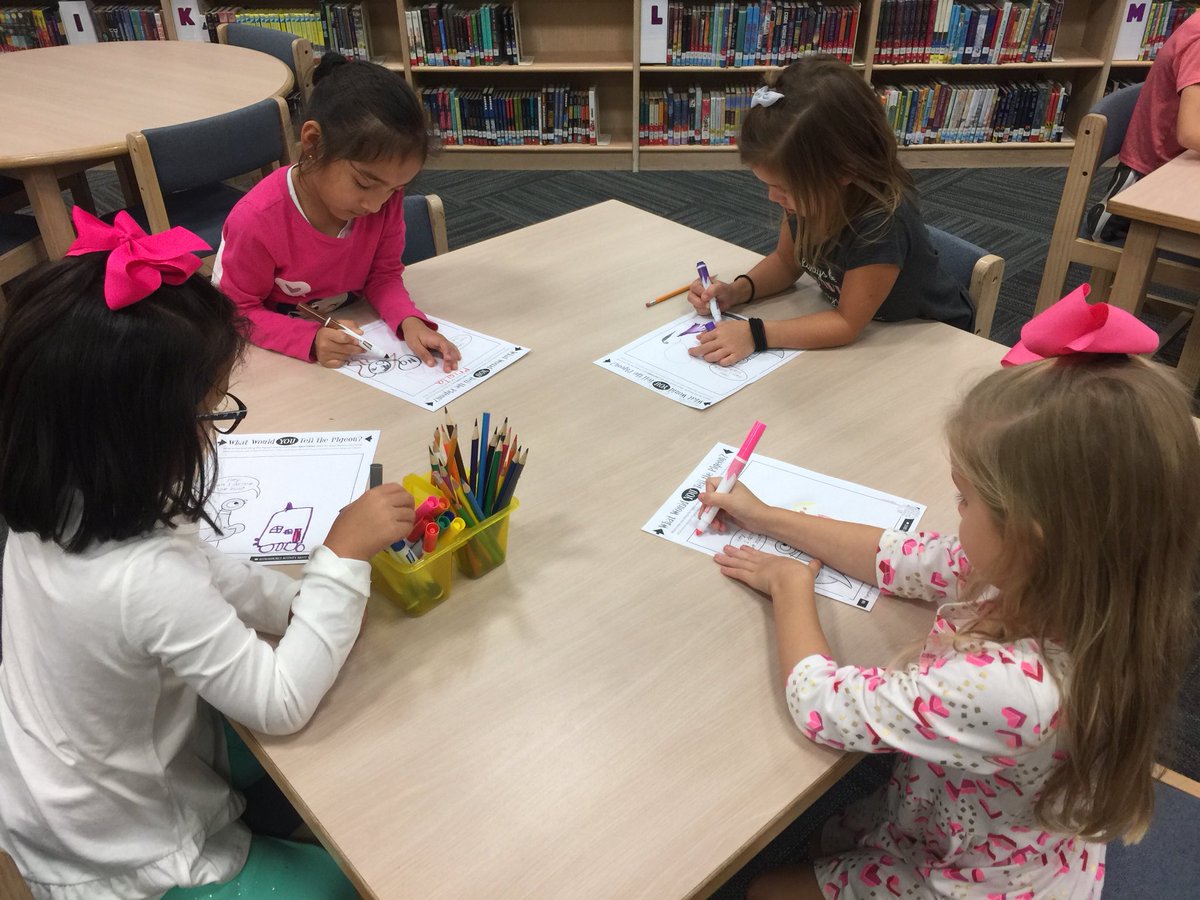 PullenLibrary's tweet photo. 1st grade PLC = Mo Willems author study.  Timeline of events activity.  Writing about would you let pigeon drive the bus-why or why not? What would you ask to drive? @PullenElem @mowilliams #ILoveRockwallISD #risdgrows #Risdlibraries https://t.co/Mf6R1Lqn02