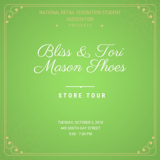 Save the date for this event: 

We will be taking a tour of the “Bliss &amp; Tori Mason Shoes” store NEXT TUESDAY. Come meet us there!