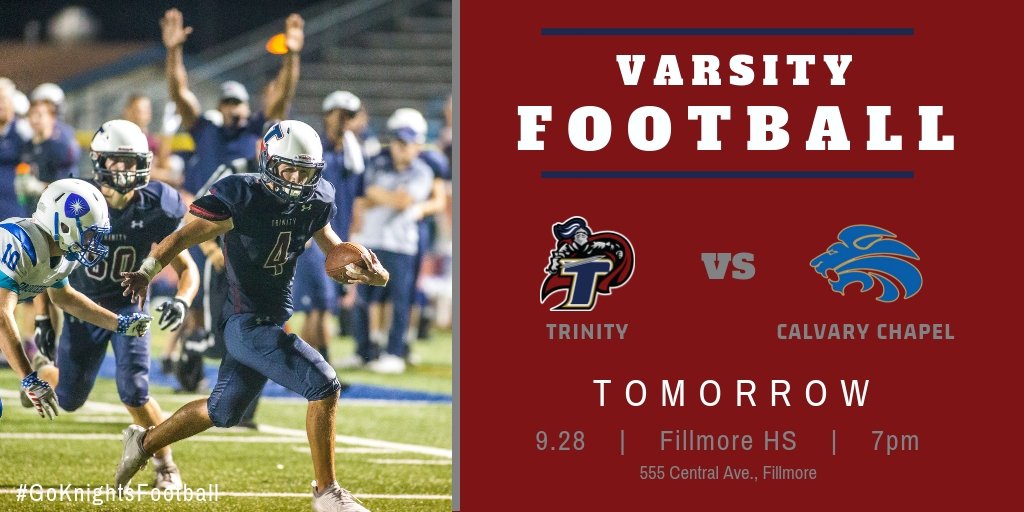 TrinityKnights's tweet photo. Be there to cheer on your #TrinityKnightsFootball as they take on Calvary Chapel tomorrow at 7pm
#GoKnightsFootball
.
.
.
.
.
#ChristianSchoolSports #ChristianSports #GoKnights #PlayingForGodsGlory #TrinityKnightsAthletics #1Cor1031 #SCVChristianSchool #TrinityClassicalAcademy https://t.co/JBQcjcl1h3