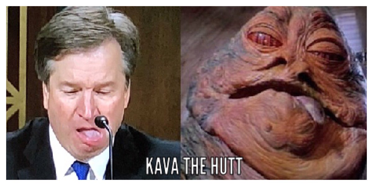 Crunchyface1's tweet photo. Apologies to Jabba. #Kavanaugh #IBelieveChristineFord #KavanaghHearing #KavanaughFordHearing #ChristineBlaseyFord #StarWars #jabbathehutt #Memes #kavathehutt #KavanaughConfirmationHearing #KavaNO https://t.co/NnWzCiIFr4