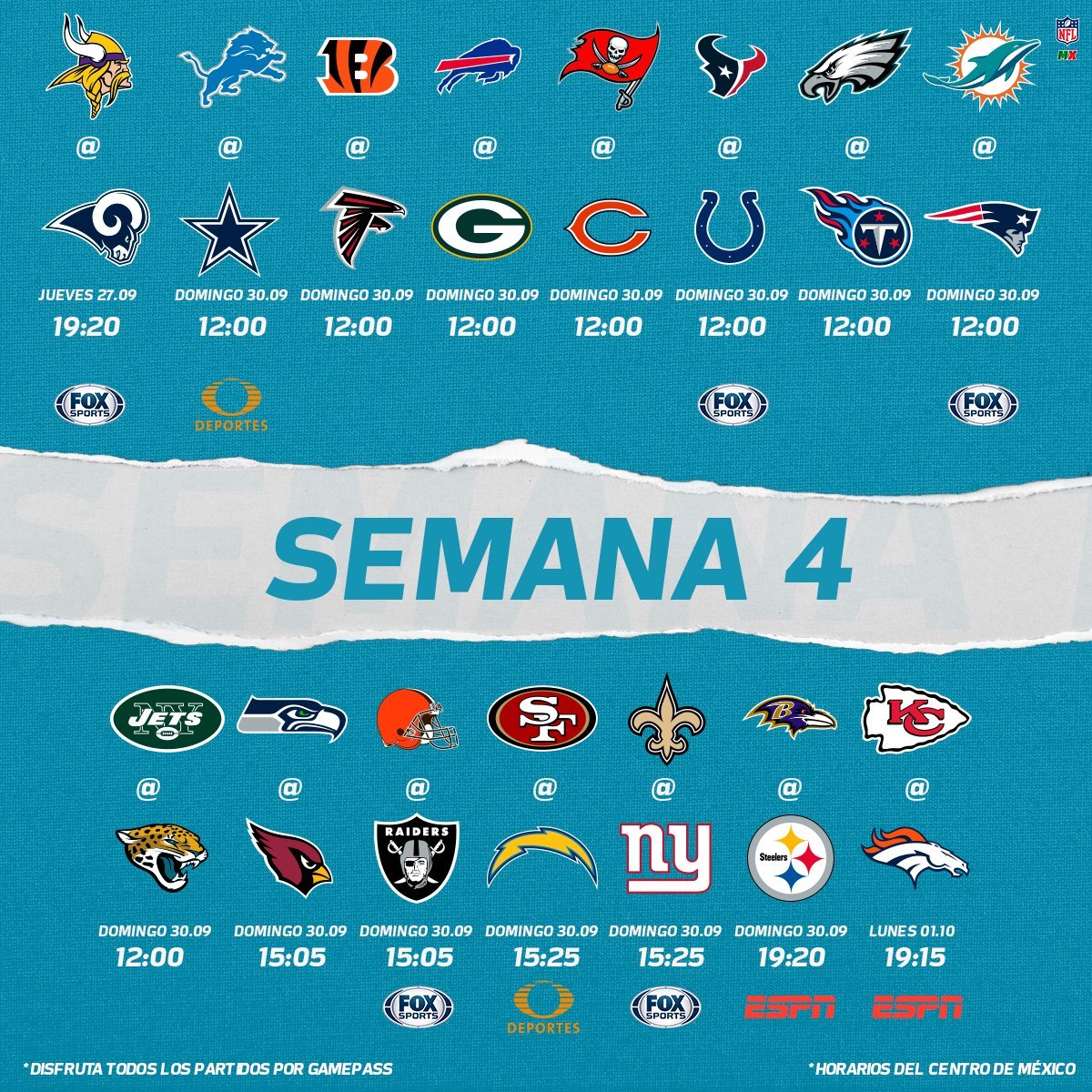 Ferdebolsillo's tweet photo. Nada más aquí para recordarles los horarios y partidos de esta semana de la NFL 🙊🏈
Arrancando este jueves con los @RamsNFL vs @Vikings y si no puedes verlo existe la aplicación Game Pass para que no te pierdas cada jugada🤩🤤
#TNF #NFL #GamePass https://t.co/dxUCKc3TwM