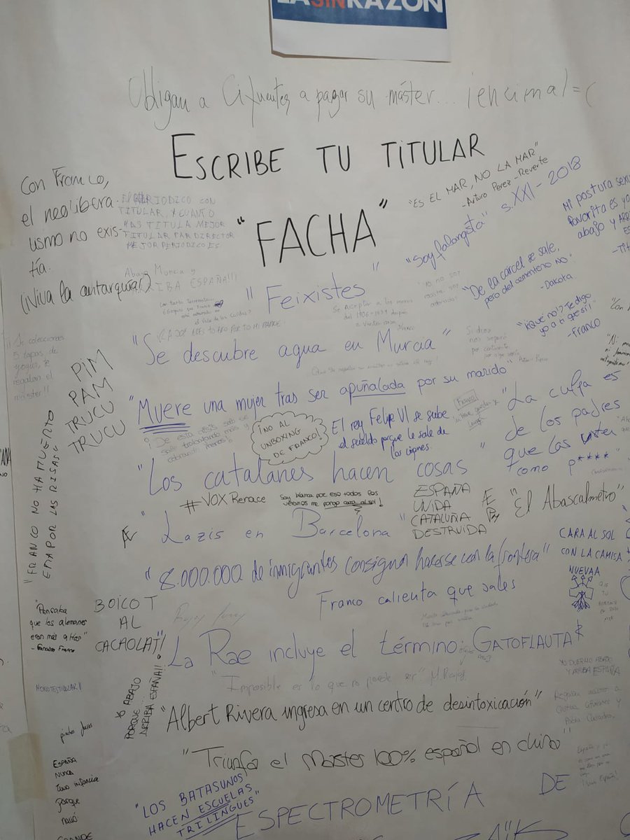 aupoliteia's tweet photo. Cosas tan interesante s como estas nos han dejado lxs estudiantes de la @CanalUGR en nuestra prensa ficticia "QUE TITULAR PUBLICARIAS EN LA PRENSA"
#jjrr18 #granada https://t.co/H85Q8h2eJo
