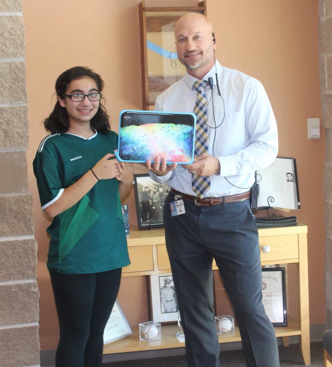MKopacsi's tweet photo. Dare to Dream! One lucky student won a laptop today for her response to our #daretodream assembly! @LopezPanthers @EricWernli @LopezMSLibrary #TheNEISDway https://t.co/zZNyPcOPxS