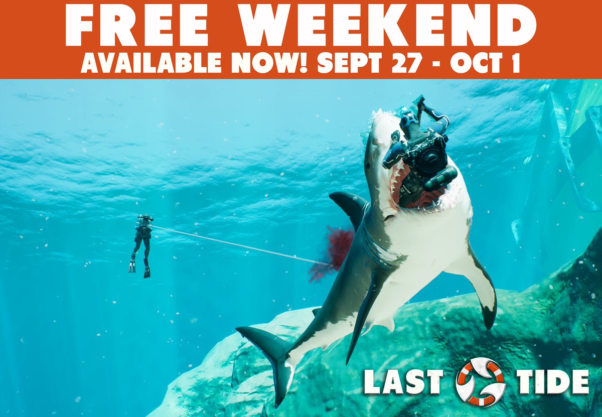 PlayLastTide's tweet photo. Last Tide's FREE WEEKEND has now started! Get your friends together to take down enemy divers, bloodthirsty sharks and the mighty Megalodon! The Free Weekend runs from today until Oct 1st, available on Steam now! https://t.co/RIXGjFLuGh #LastTide #FreeWeekend #megalodon https://t.co/E18aGvrRbF