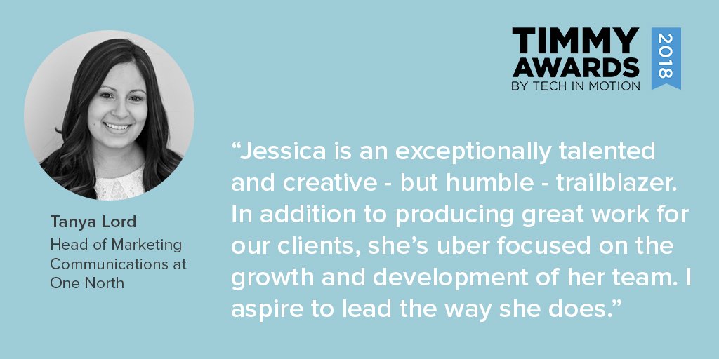 OneNorth's tweet photo. Less than a week left to vote @jessdejong Best #Tech Manager in the @Tech_in_Motion #TimmyAwards! Please throw her a daily vote from now until 10/3 to show your support. https://t.co/tL9zkSSbwU https://t.co/hwZEhko1gu